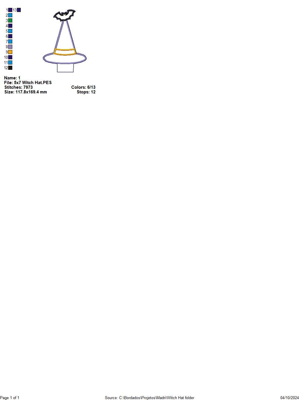 Witch Hat Headband - ITH Project - Machine Embroidery Design