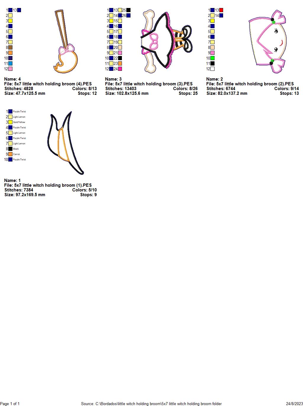 Little Witch Holding a Broom - ITH Project - Machine Embroidery Design