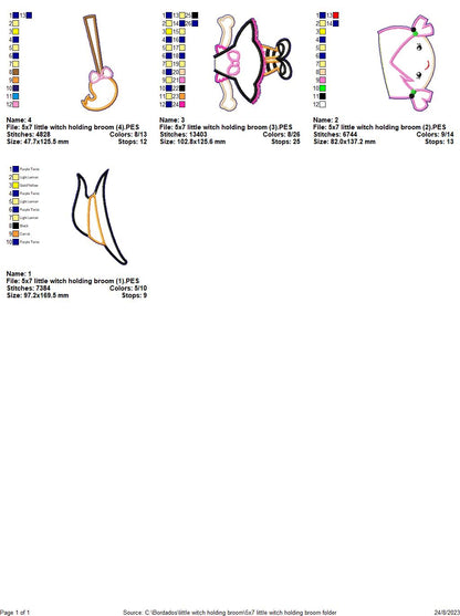 Little Witch Holding a Broom - ITH Project - Machine Embroidery Design