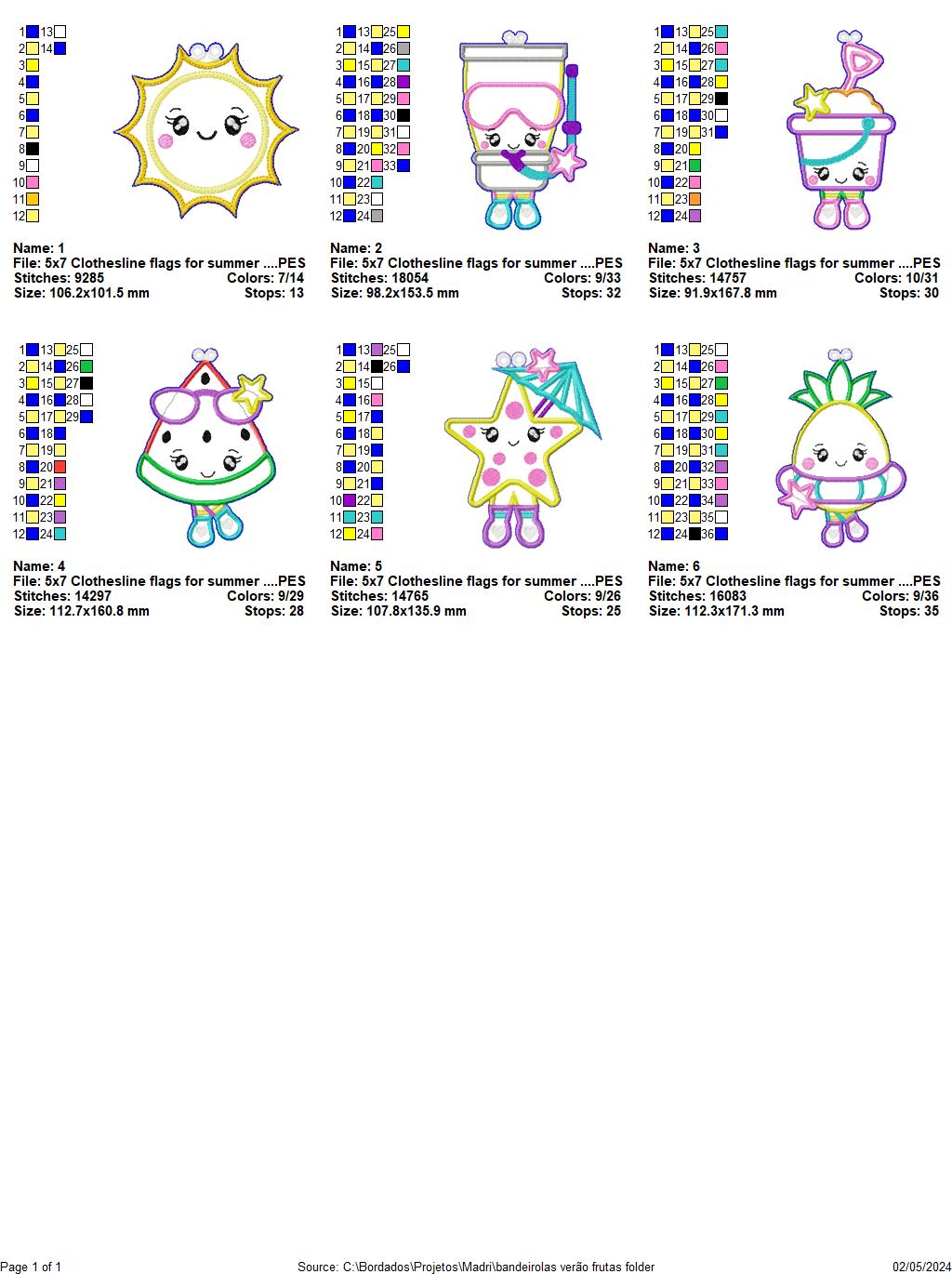 Clothesline Flags Summer - ITH Project - Machine Embroidery Design