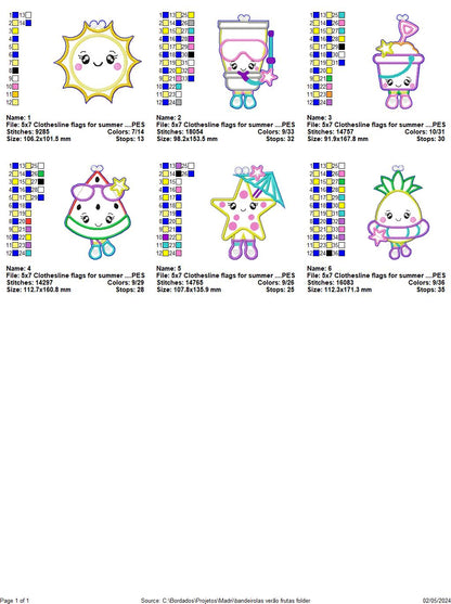 Clothesline Flags Summer - ITH Project - Machine Embroidery Design