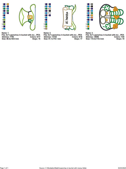 Leprechau in a Bucket of Gold - ITH Project - Machine Embroidery Design