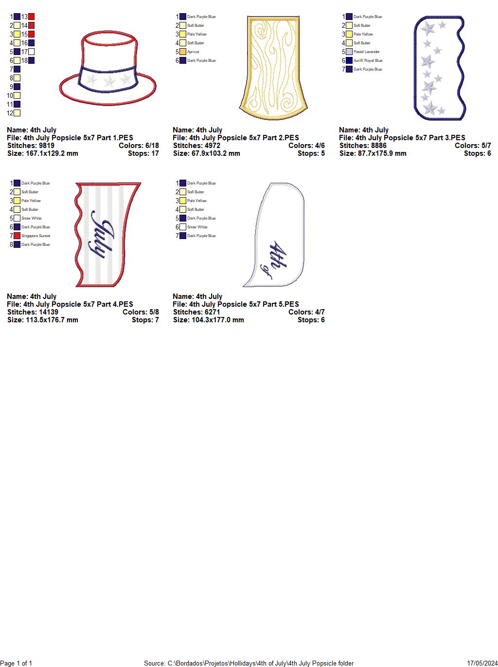 4th of July Cute  Popsicle - ITH Project - Machine Embroidery Design