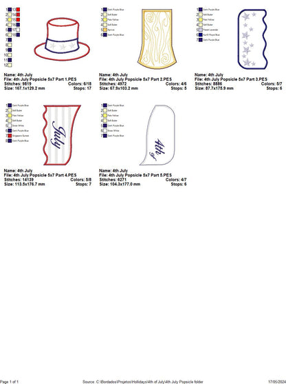 4th of July Cute  Popsicle - ITH Project - Machine Embroidery Design