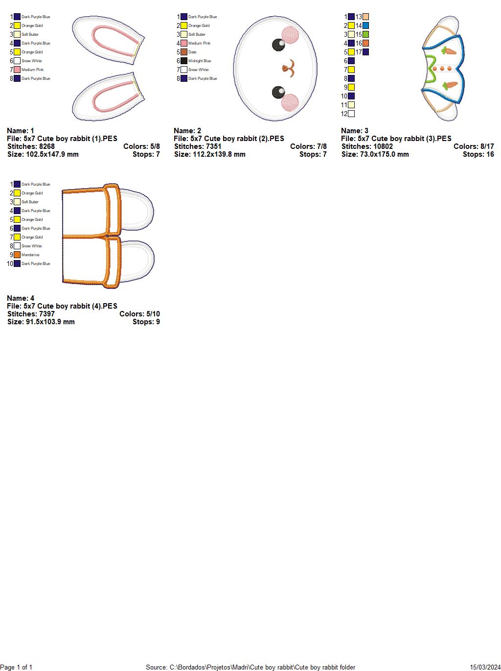 Cute Boy Rabbit - ITH Project - Machine Embroidery Design