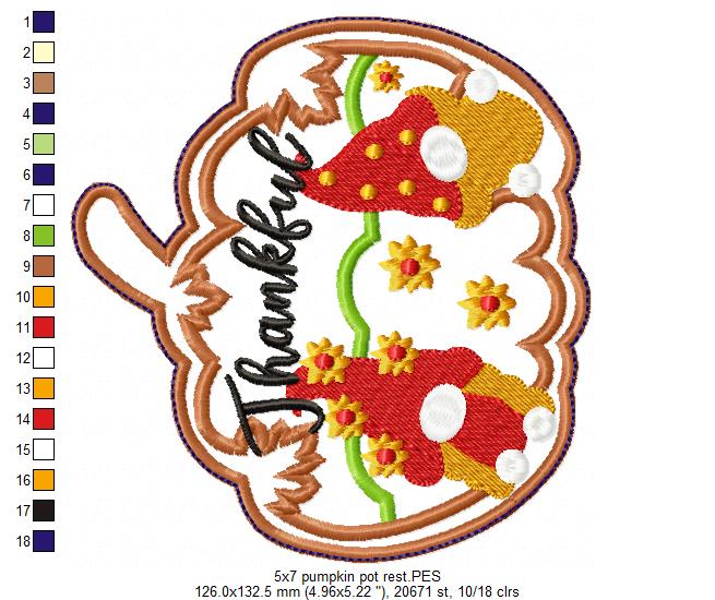 Pumpkin Pot Rest - ITH Project - Machine Embroidery Design