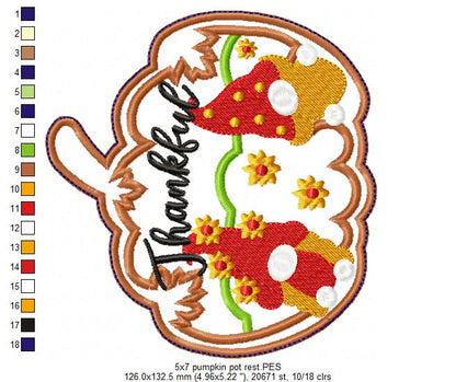 Pumpkin Pot Rest - ITH Project - Machine Embroidery Design