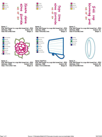 Floral Teacup Towel Holder – ITH Project – Machine Embroidery Design