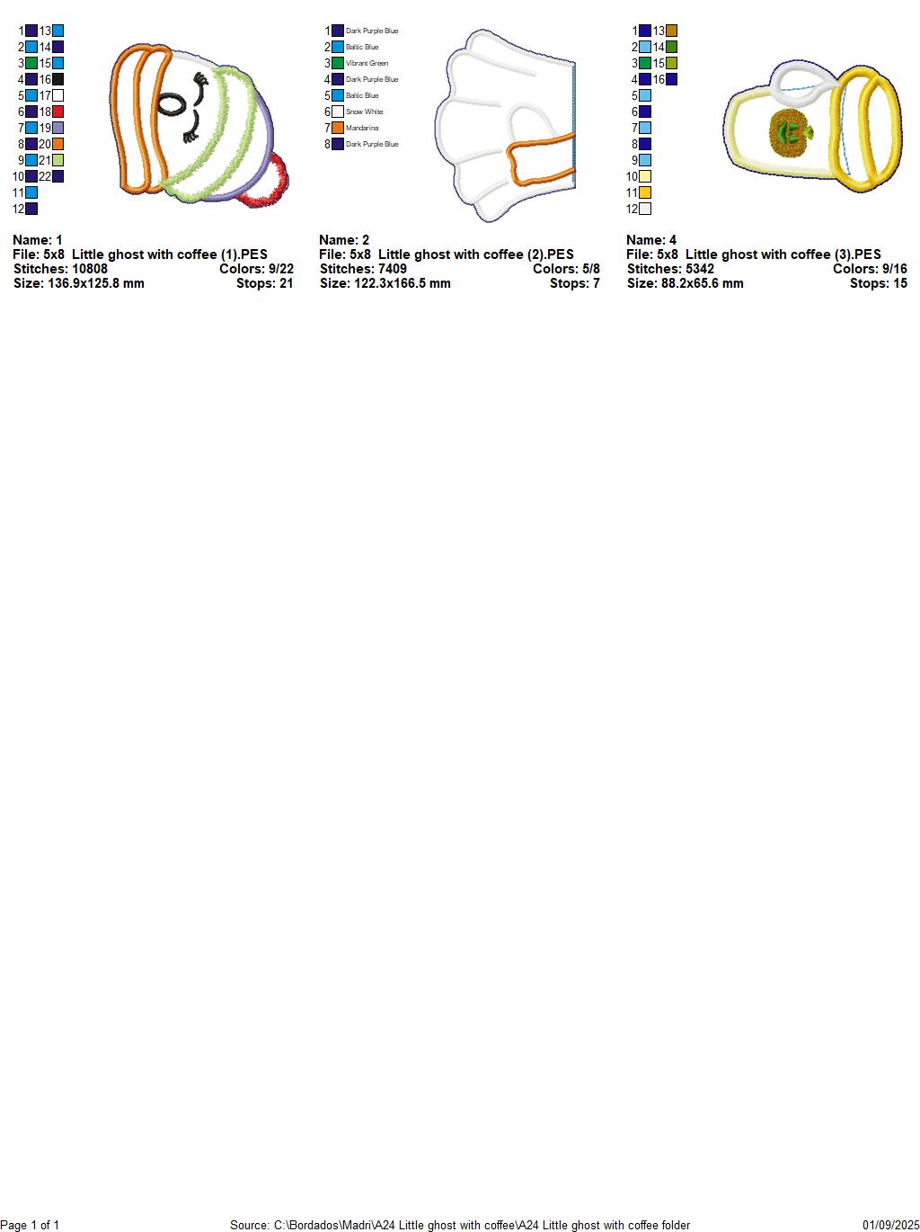 Little Ghost with Coffee – ITH Project – Machine Embroidery Design