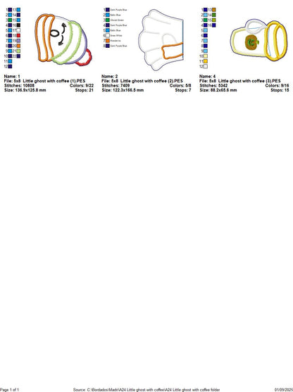 Little Ghost with Coffee – ITH Project – Machine Embroidery Design