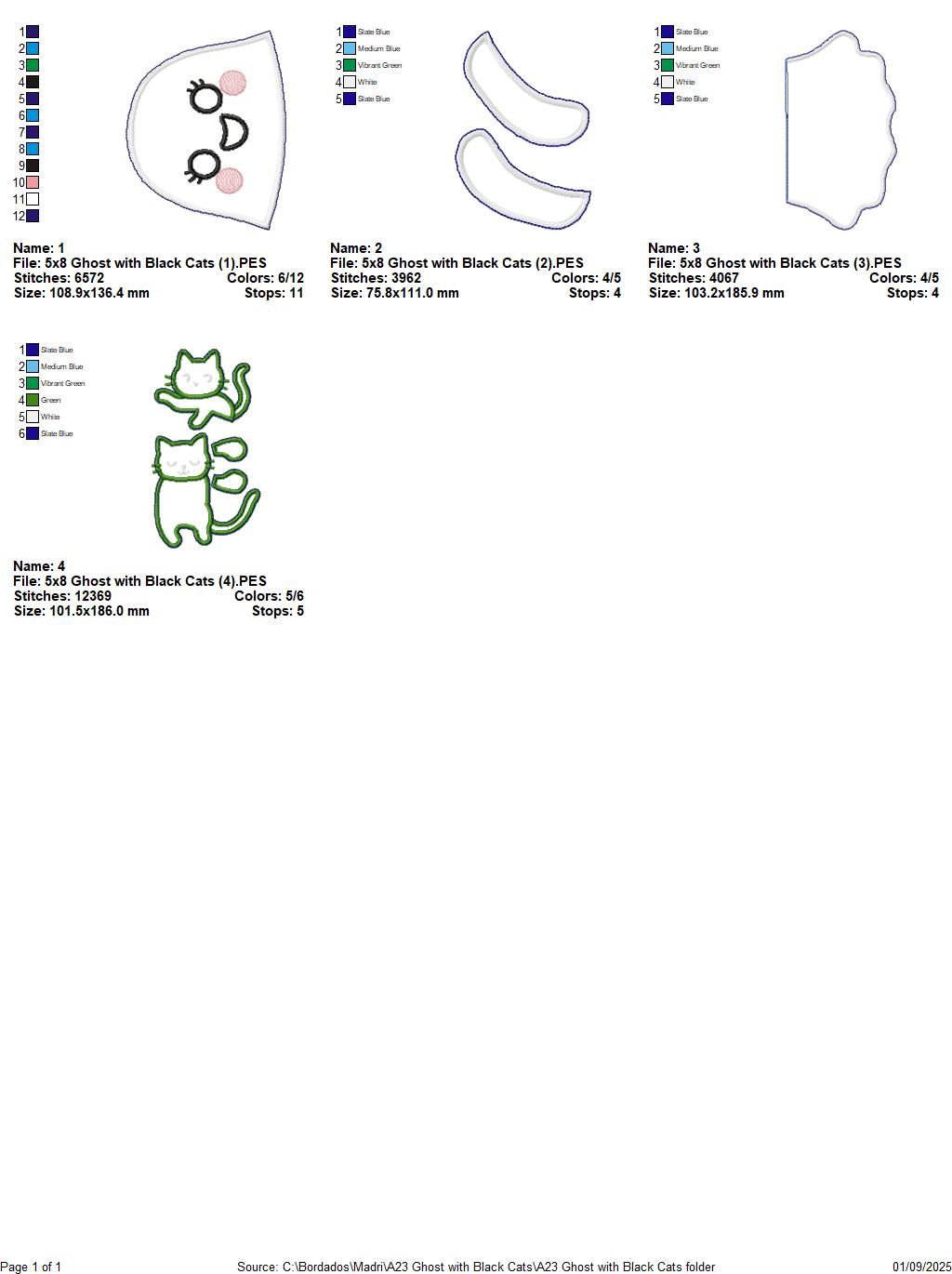 Ghost with Two Black Cats – ITH Project – Machine Embroidery Design