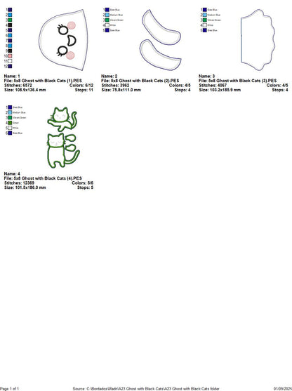 Ghost with Two Black Cats – ITH Project – Machine Embroidery Design