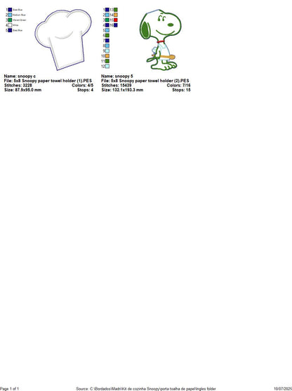 Snoopy Chef Paper Towel Holder Cover – ITH Project – Machine Embroidery Design