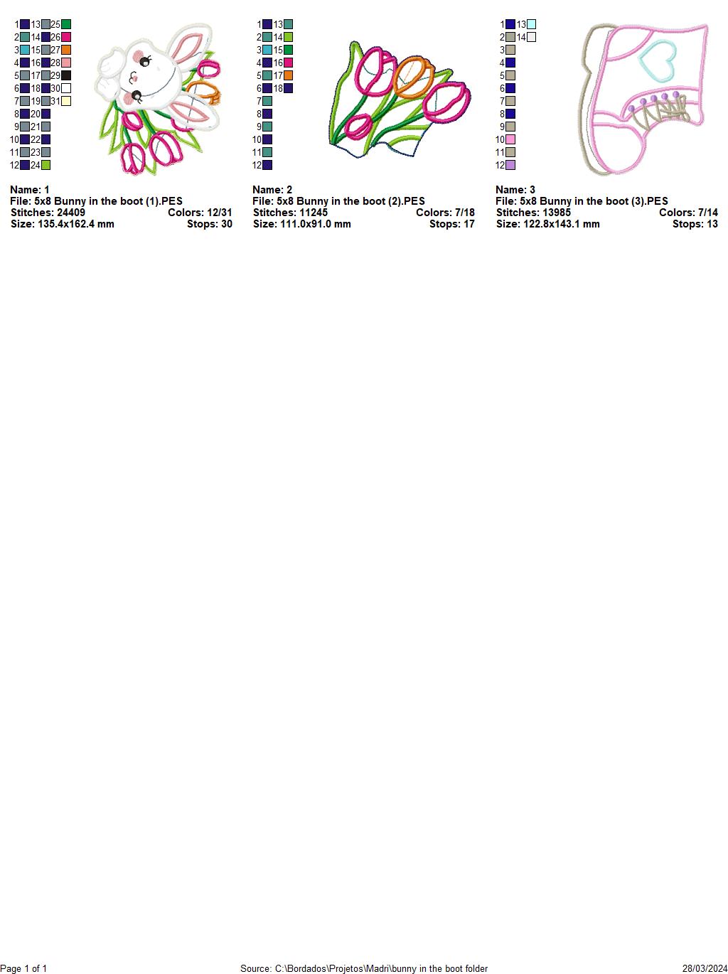 Rabbit in boot with tulips - ITH Project - Machine Embroidery Design