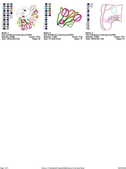 Rabbit in boot with tulips - ITH Project - Machine Embroidery Design