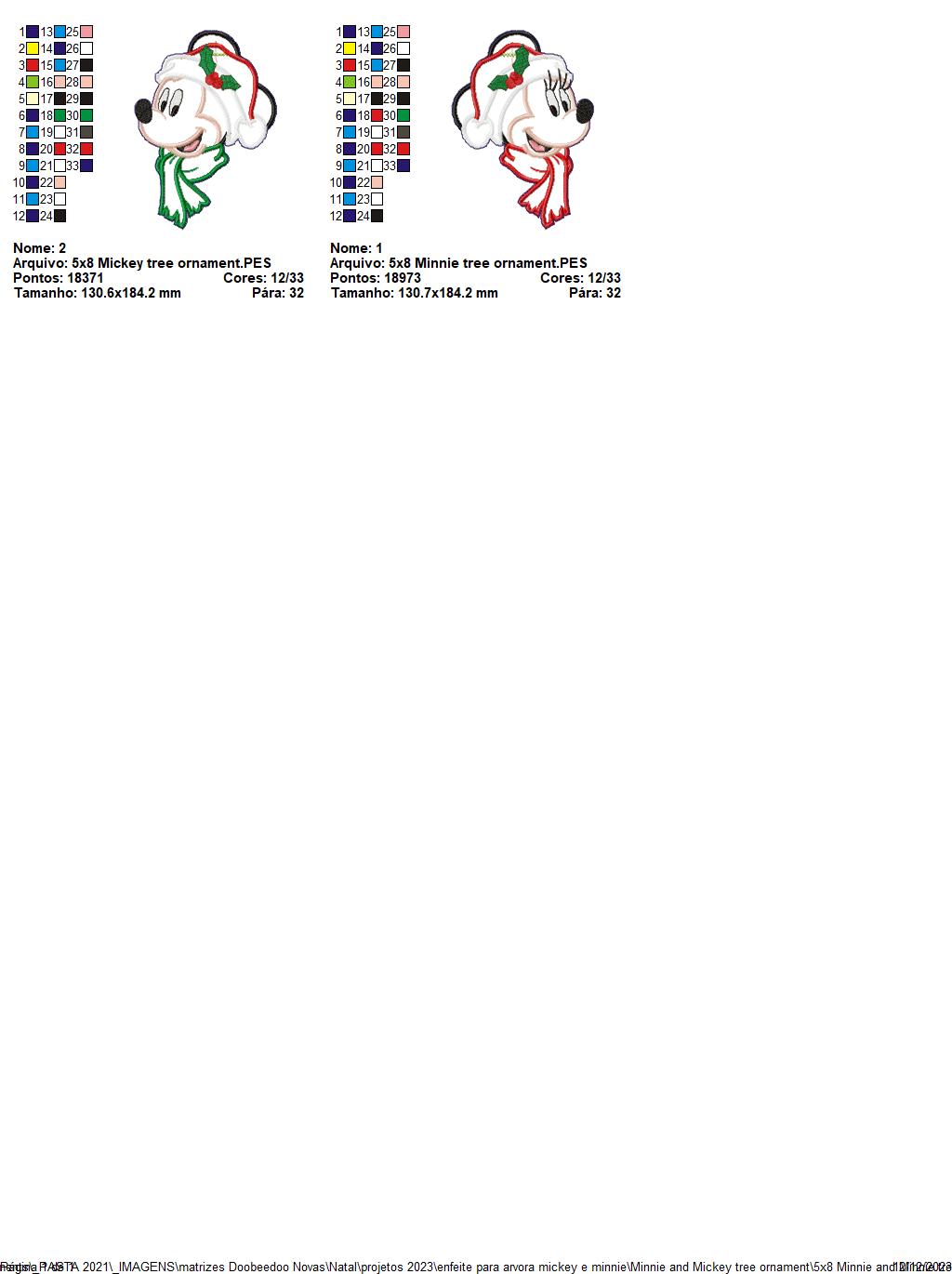 Mickey and Minnie Christmas Tree Ornaments - ITH Project - Machine Embroidery Design