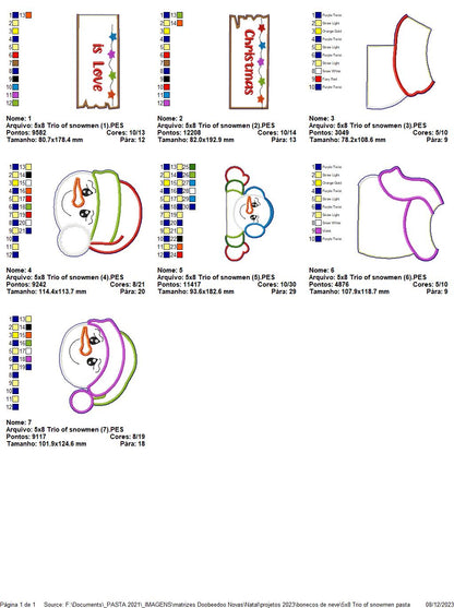 Trio of Snowmen - ITH Project - Machine Embroidery Design