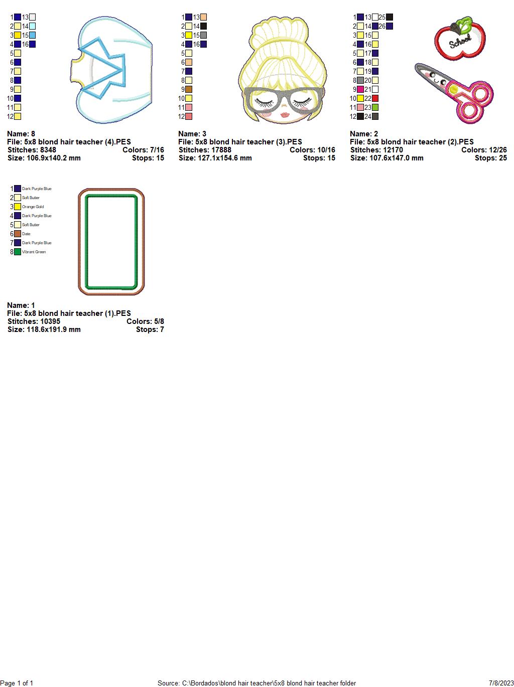 Blond Teacher - ITH Project - Machine Embroidery Design