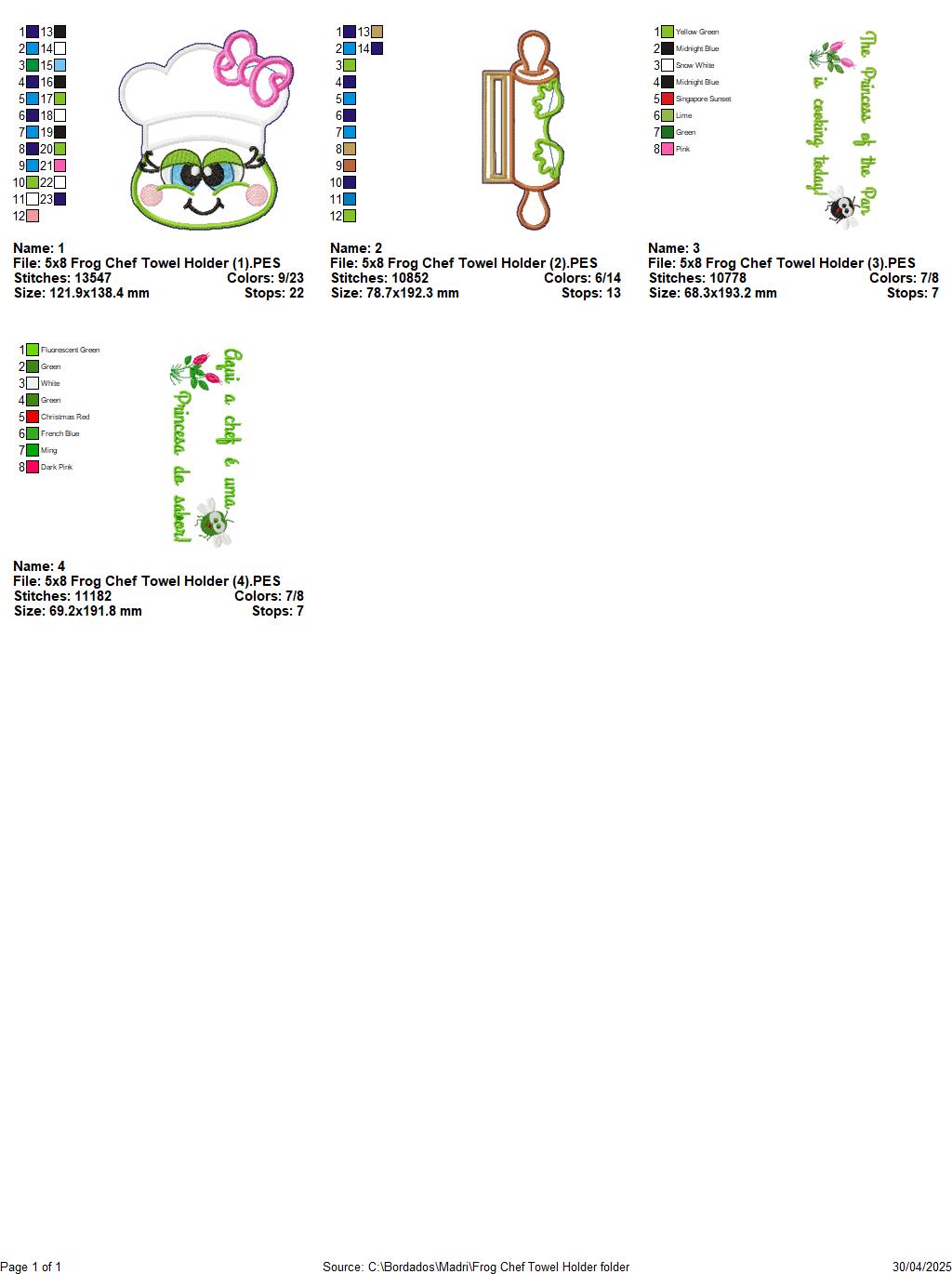 Frog Chef Towel Holder  - ITH Project - Machine Embroidery Design