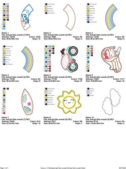 Bike Girl Wreath Ornament - ITH Project - Machine Embroidery Design