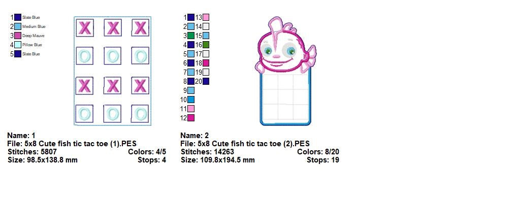 Cute Fish Tic Tac Toe Game 🐡 – ITH – Machine Embroidery Design