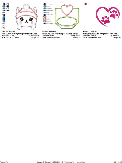 Valentine's Kitty Dish Cloth Hanger - ITH Project - Machine Embroidery Design