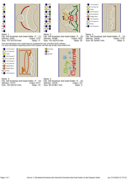 Snowman dish towel holder - ITH Project - Machine Embroidery Design