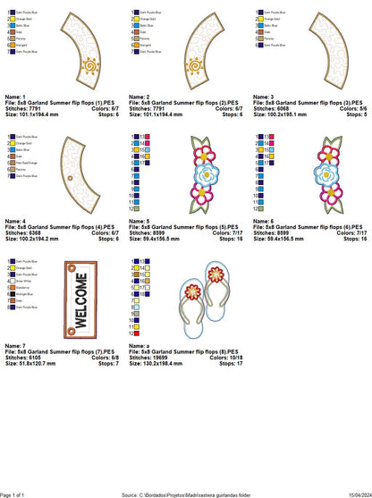 Garland Summer flip flops Summer Door Ornament - ITH Project - Machine Embroidery Design