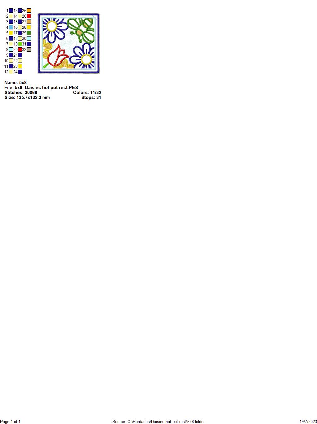 Daisies Hot Pot Rest - ITH Project - Machine Embroidery Design