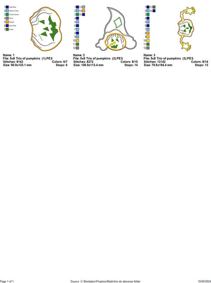 Trio of Pumpkins  - ITH Project - Machine Embroidery Design