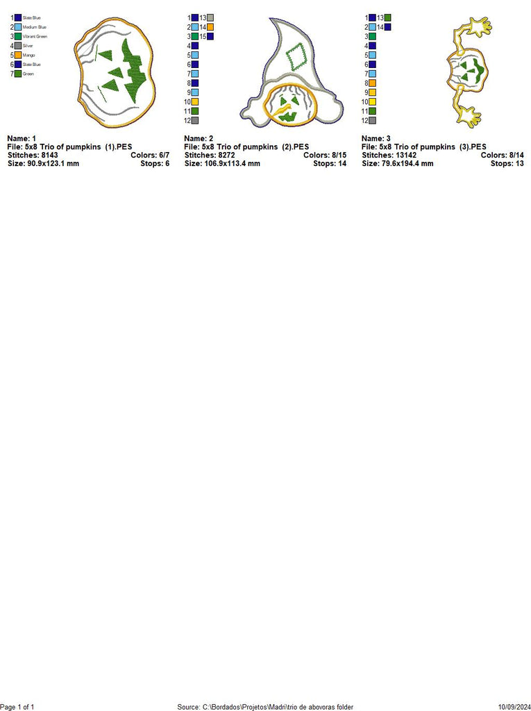 Trio of Pumpkins  - ITH Project - Machine Embroidery Design