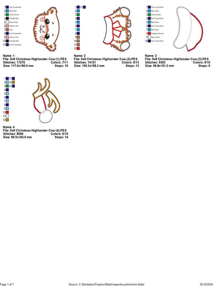 Christmas Highland Cow - ITH Project - Machine Embroidery Design
