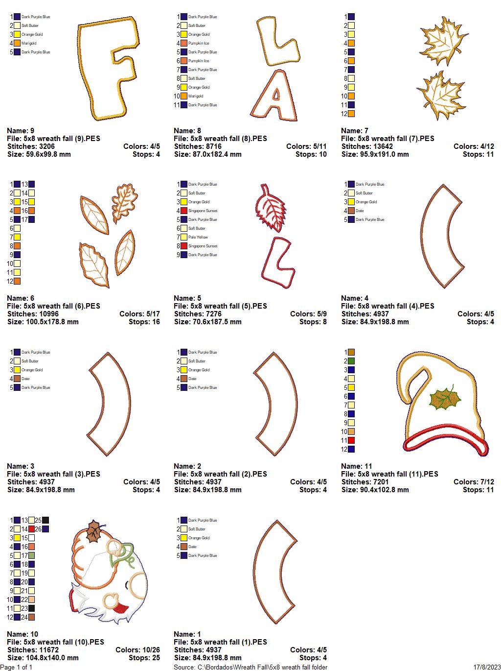 Autumn Gnome Wreath - ITH Project - Machine Embroidery Design