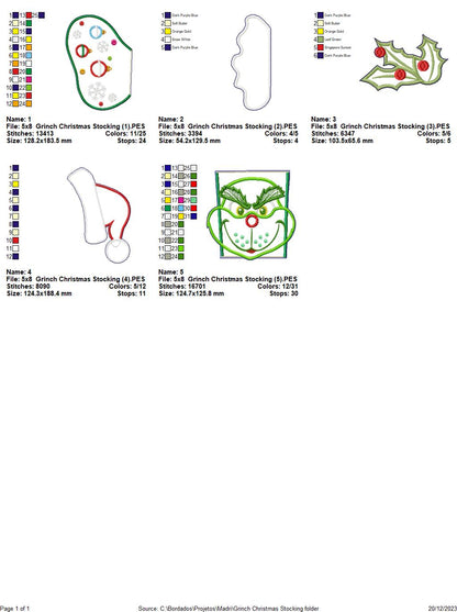 Grinch Christmas Stocking - ITH Project - Machine Embroidery Design