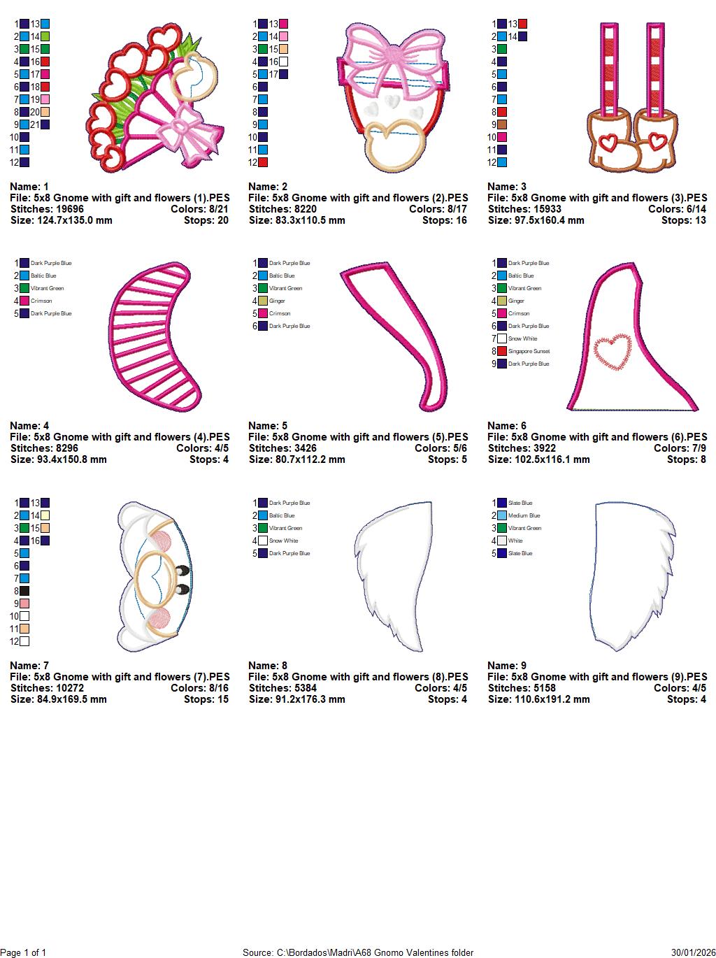 Valentine Gnome Girl with Gifts and Flowers – ITH Project – Machine Embroidery Design