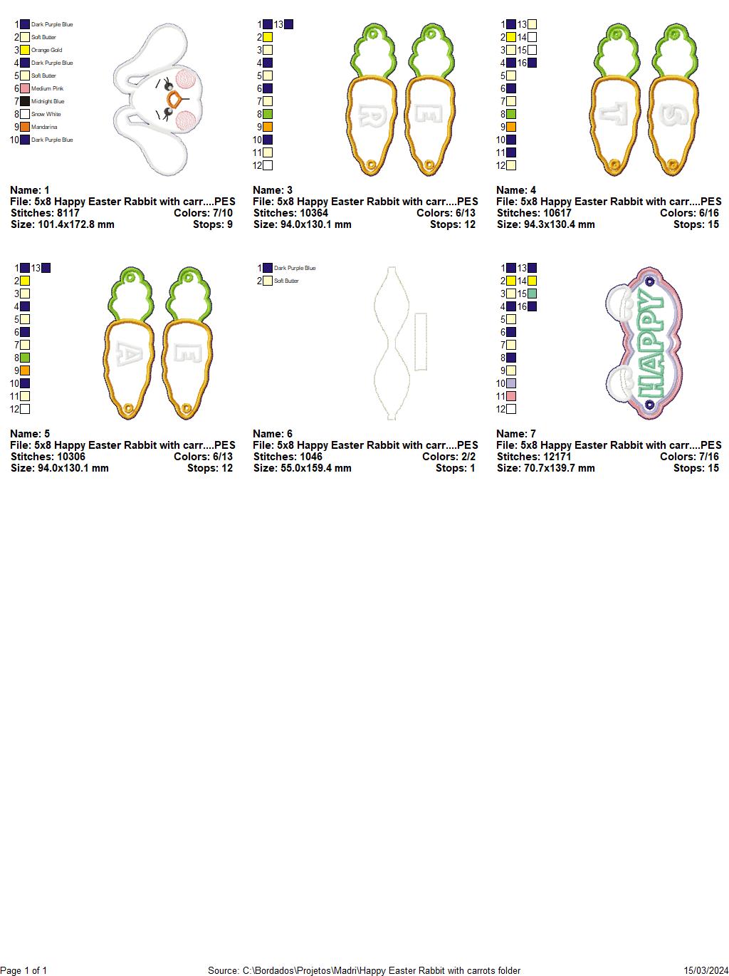 Happy Easter Rabbit with Carrots - ITH Project - Machine Embroidery Design