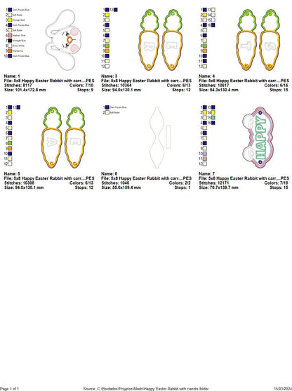 Happy Easter Rabbit with Carrots - ITH Project - Machine Embroidery Design