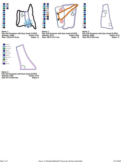 Snowman With Blue Scarf Door Hanger – ITH Project – Machine Embroidery Design