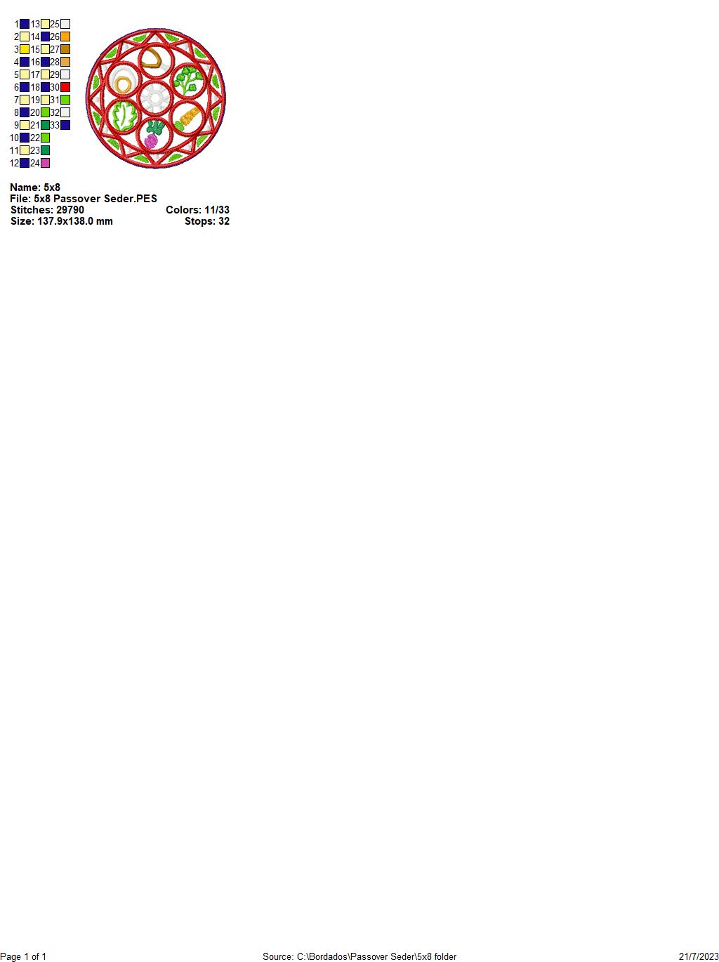 Passover Seder Mug Rug - ITH Project - Machine Embroidery Design