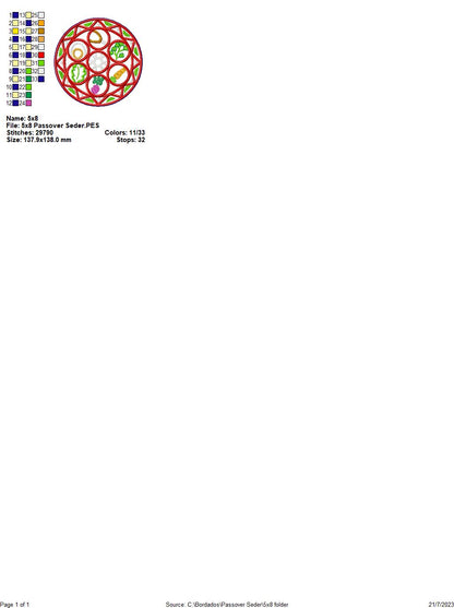 Passover Seder Mug Rug - ITH Project - Machine Embroidery Design