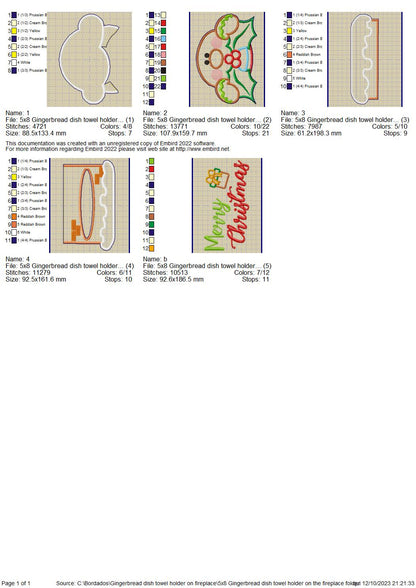 Gingerbread dish towel holder - ITH Project - Machine Embroidery Design
