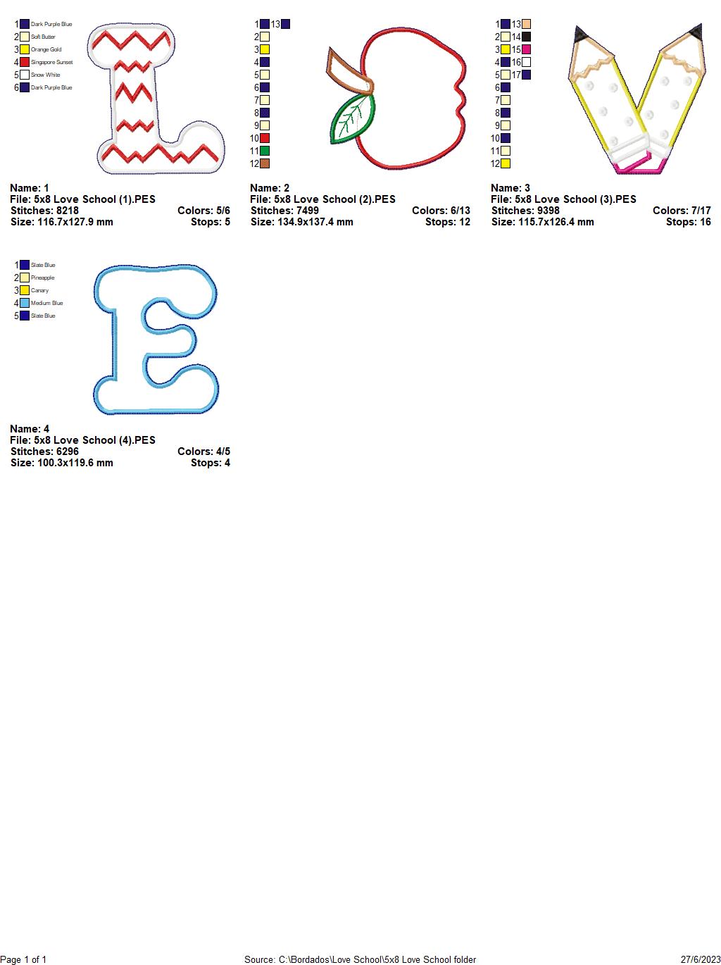 Love School - ITH Project - Machine Embroidery Design