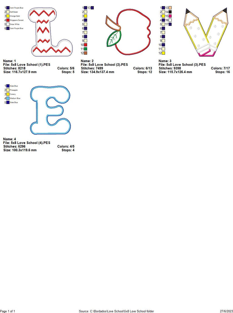 Love School - ITH Project - Machine Embroidery Design