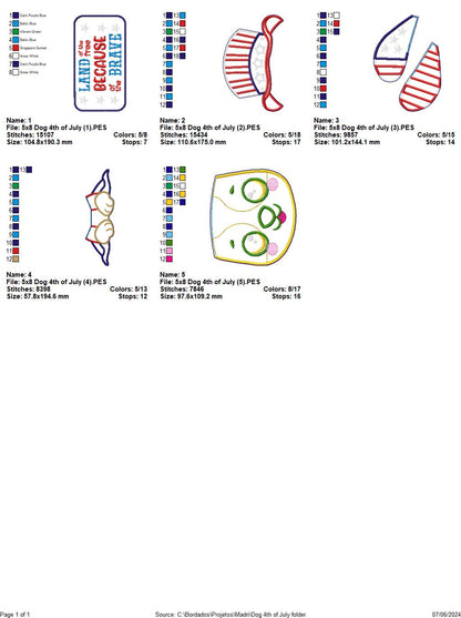Dog 4th of July Land of the Free - ITH Project - Machine Embroidery Design