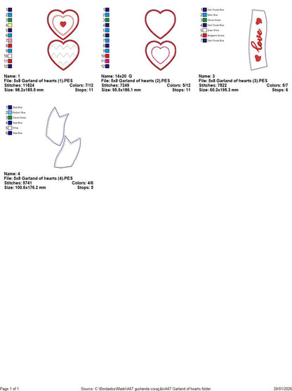 Valentine Heart Wreath Garland – ITH Project – Machine Embroidery Design