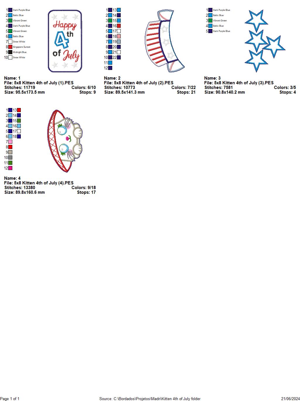 Kitten 4th of July - ITH Project - Machine Embroidery Design