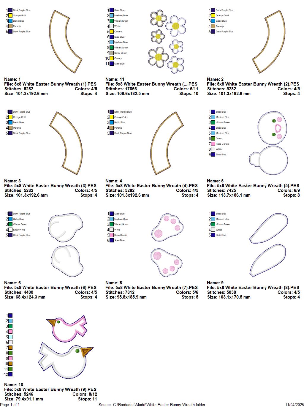 White Easter Bunny Wreath with Hat - ITH Project - Machine Embroidery Design