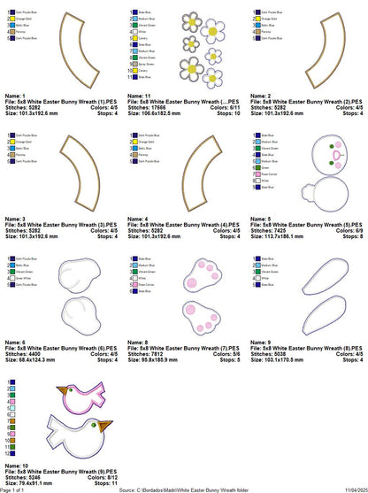 White Easter Bunny Wreath with Hat - ITH Project - Machine Embroidery Design