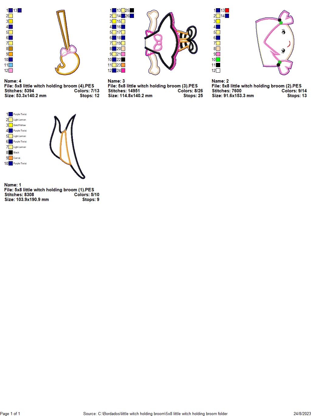 Little Witch Holding a Broom - ITH Project - Machine Embroidery Design