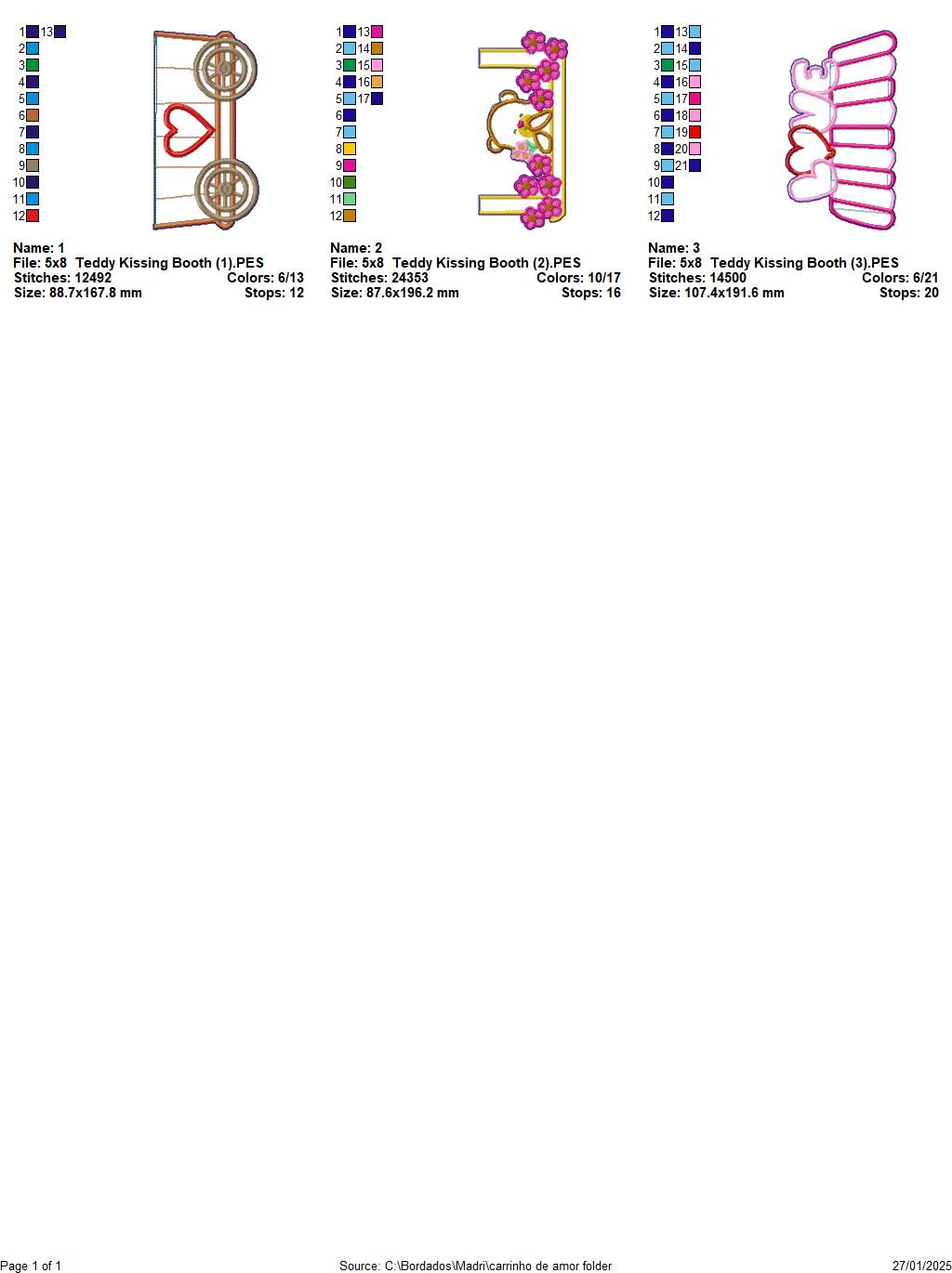 Teddy Kissing Booth Ornament - ITH Project - Machine Embroidery Design